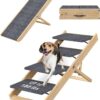4 Tiers Wooden Dog Stair, Adjustable Wooden Dog Steps with Handle Foldable Dog Ramp for Bed Couch Car (Gray)