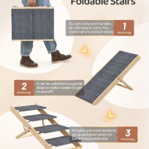 Alternative view of 4 Tiers Wooden Dog Stair, Adjustable Wooden Dog Steps with Handle Foldable Dog Ramp for Bed Couch Car (Gray)