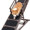 COSIEST Dog ramp for Bed, Wooden Pet Ramp Folding Portable for Couch and Bed, 64.5 Inch Long and Height Adjustable Dog ramp with Anti-Slip Grip & Safety Rails, Up to 200lbs, Brown