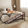 Onelike Wooden Dog Ramp for Bed with Removable Side Rail and Non-Slip Carpet, Stable Pet Ramp Stair for Couch Sofa for Small & Large & Senior Dogs, 74" Long Ramp Brown